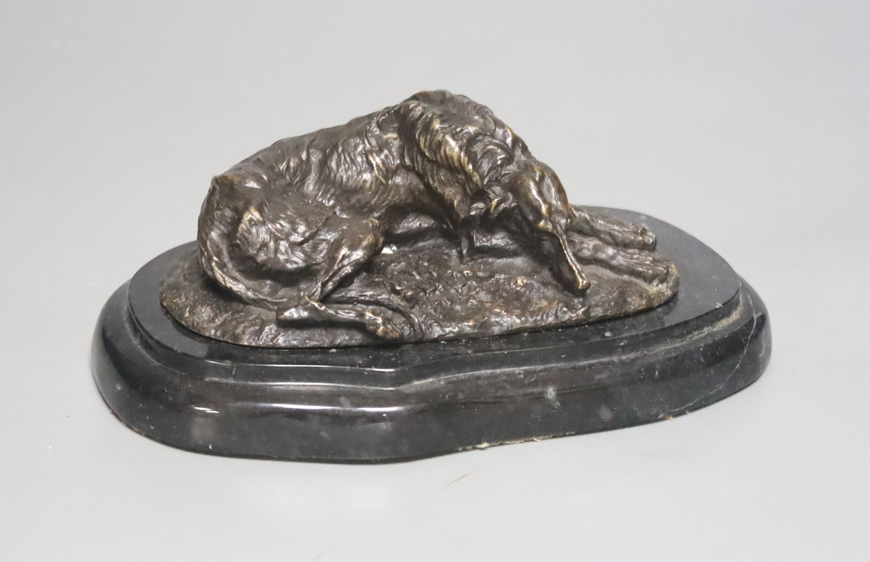 After Mene, bronze of a recumbent Borzoi